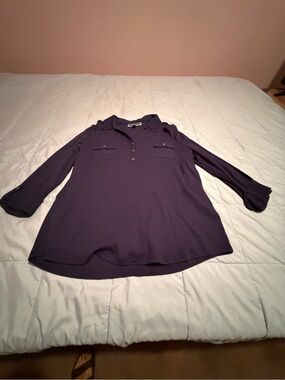 Karen Scott Navy Long-Sleeve Tunic Blouse